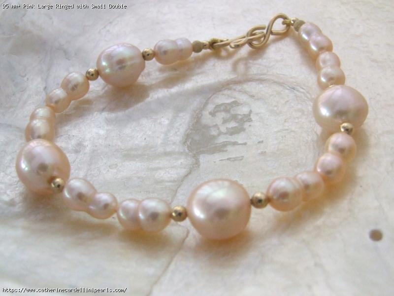 AA+ Pink Large Ringed with Small Double Baroque Freshwater Pearl Bracelet