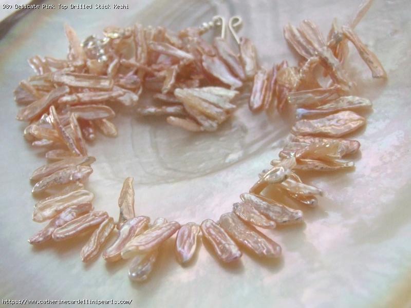 Delicate Pink Top Drilled Stick Keshi Freshwater Pearl Necklace