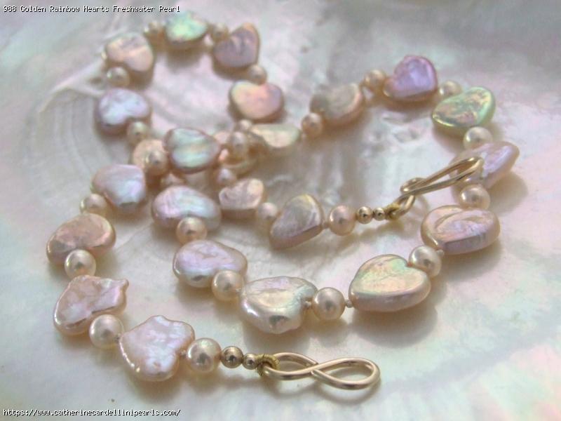 Golden Rainbow Hearts Freshwater Pearl Necklace