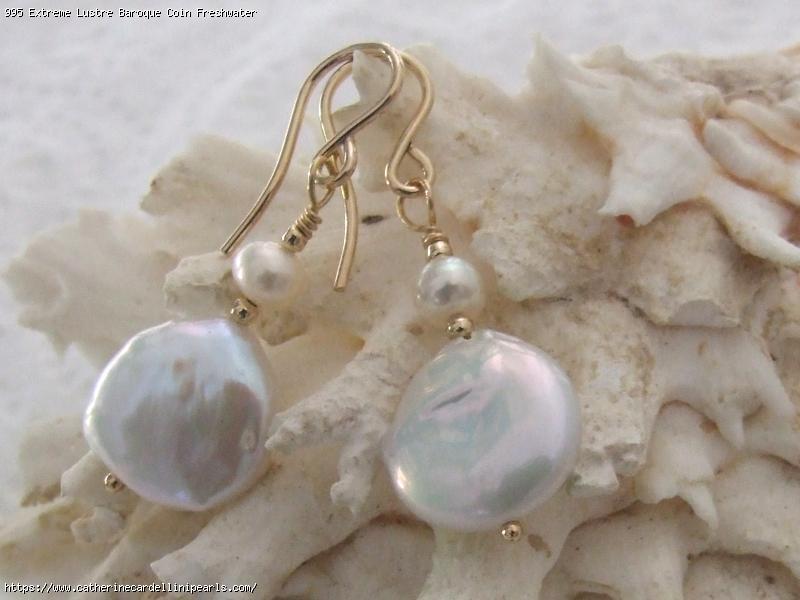 Extreme Lustre Baroque Coin Freshwater Pearl Drop Earrings