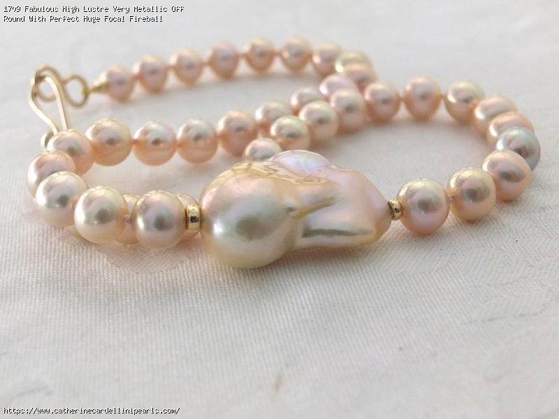 Fabulous High Lustre Very Metallic Off Round With Perfect Huge Focal Fireball Freshwater Pearl Necklace - Shirley